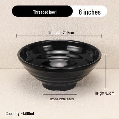 ZISIZ Melamine Threaded Black Noodle Bowl Set