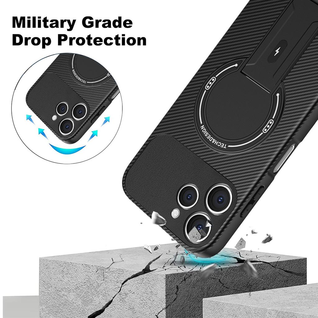 For TECNO Spark 40 4G Case Arbon Fiber Texture PC+TPU Phone Cover with Kickstand