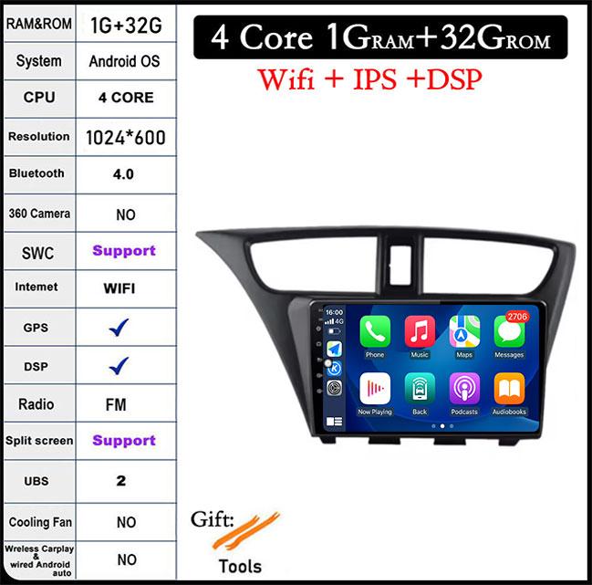 

QLED DSP Android 14 For Honda Civic Hatchback 2012-2017 Car Radio Multimedia Player Autoradio DSP Navigation GPS CarPlay Stereo