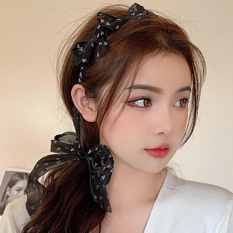 Headband With Lace Silk Scarf Cute Hairband For Girls Korean Hair Accessories Bow Headband