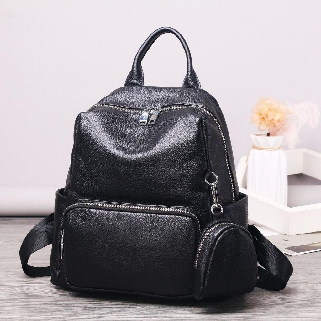 Leather Women's Backpack Fashion Travel Cowhide Schoolbag Soft Leather Women's Bag Large Capacity Mommy Bag