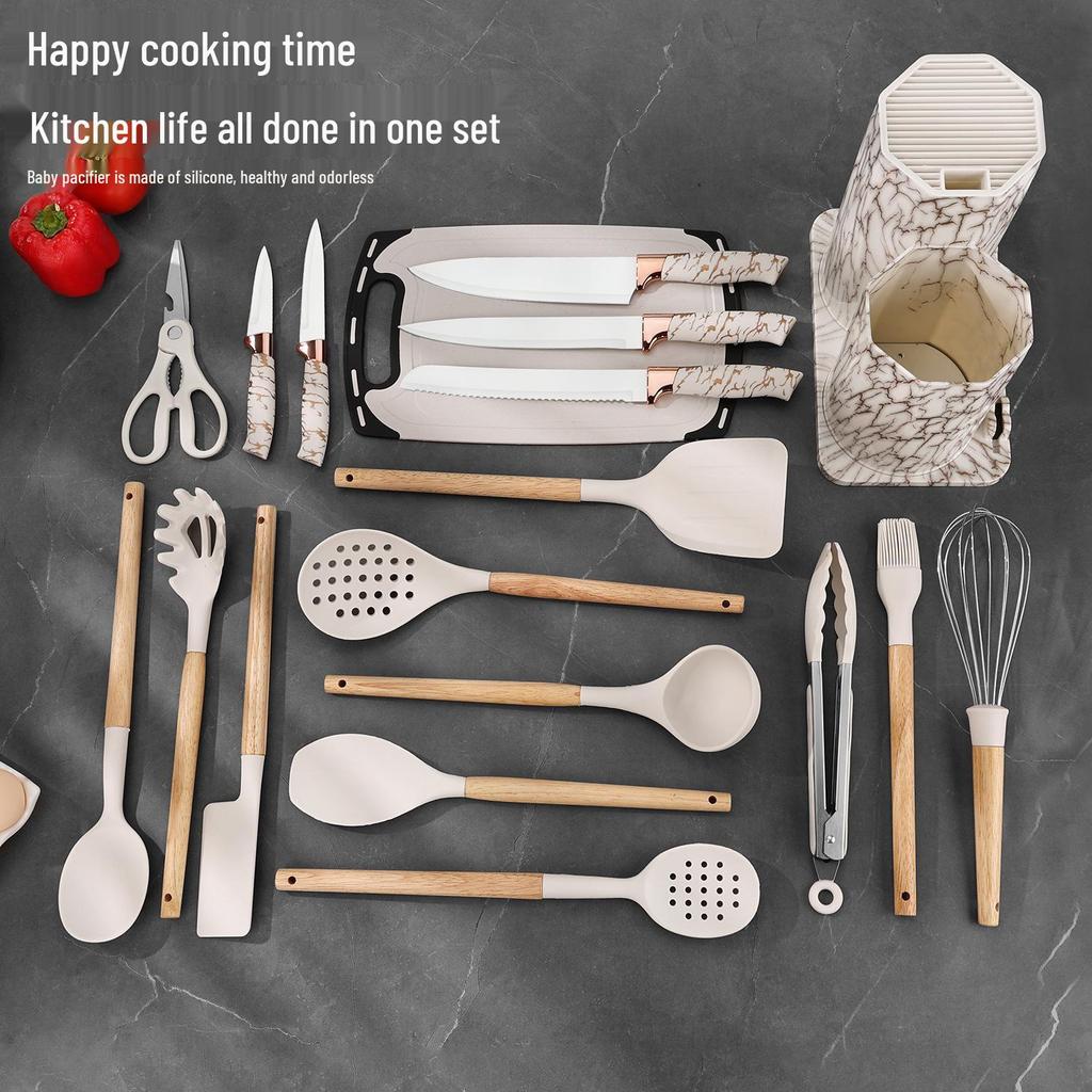 19-Piece Octagonal Silicone Kitchen Utensil Set with Non-Stick Spatulas, Spoons, and Knife Combo