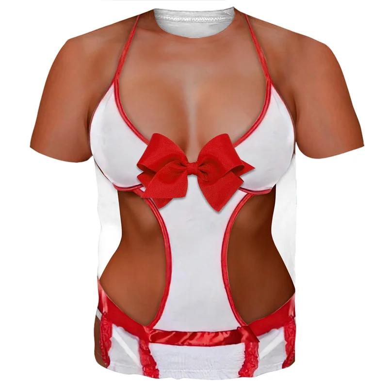 ETST WENDY 005 Leuk Bikini 3D Geprint Plus Size Heren T-shirt Nep Buikspieren Cosplay Nieuwigheid Persoonlijkheid Sport Ademend Sneldrogend Top L
