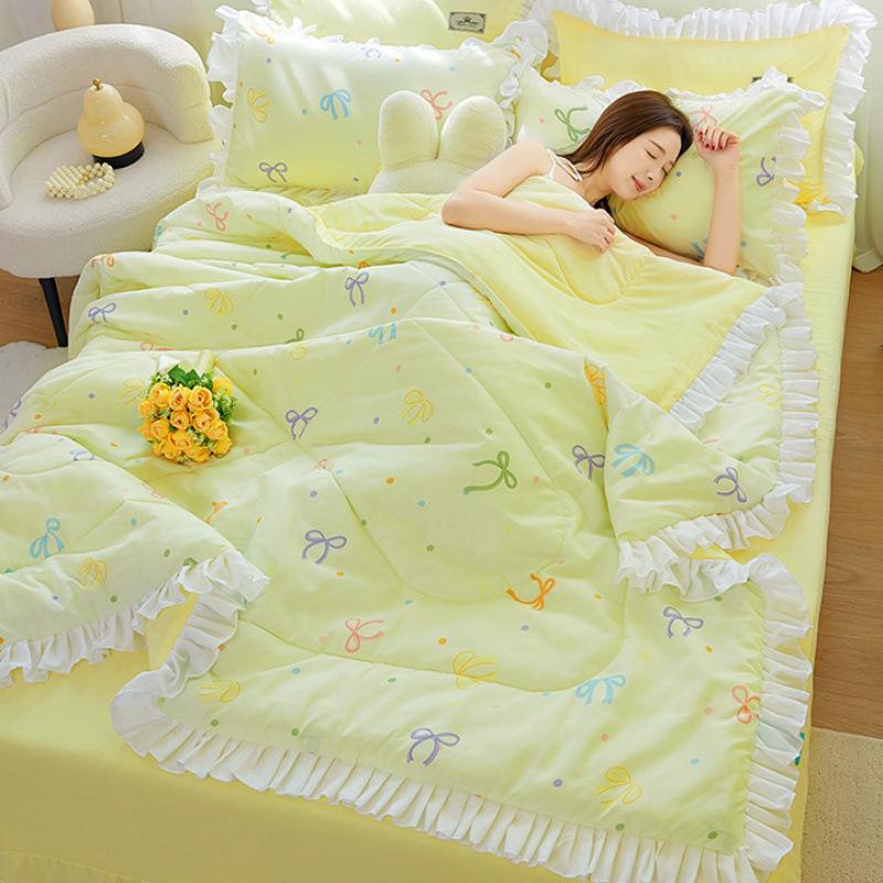 

Lace Summer Cool Quilt Princess Ruffles Flowers Summer Air Conditioning Bedding Set 180*200cm four sets