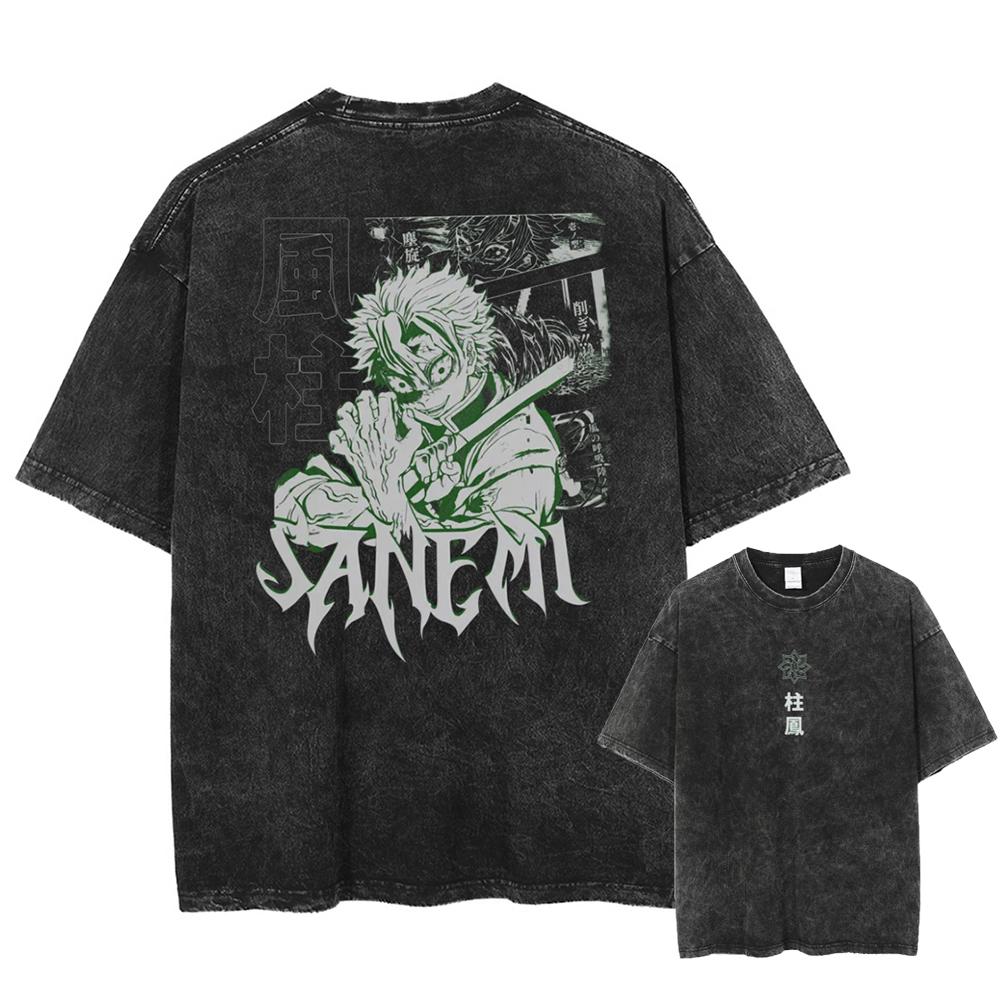 Letní Demon Slayer Harajuku Trička Pánská Potisk Vintage Praná Dámská Oversized Krátký Rukáv Streetwear Topy