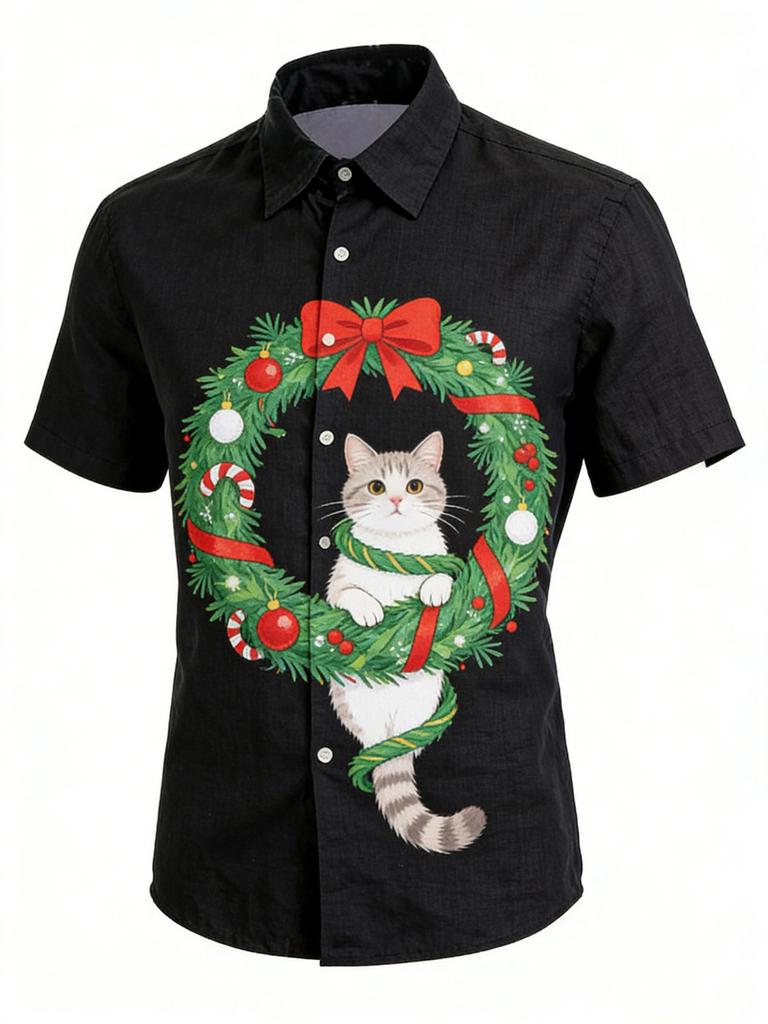Herren Nikolaus Schornstein 3D Gedrucktes Rotes Hemd Hawaiianisches Freizeithemd Festival Party Kleidung Herren Neujahrs Oberteil Für Sie