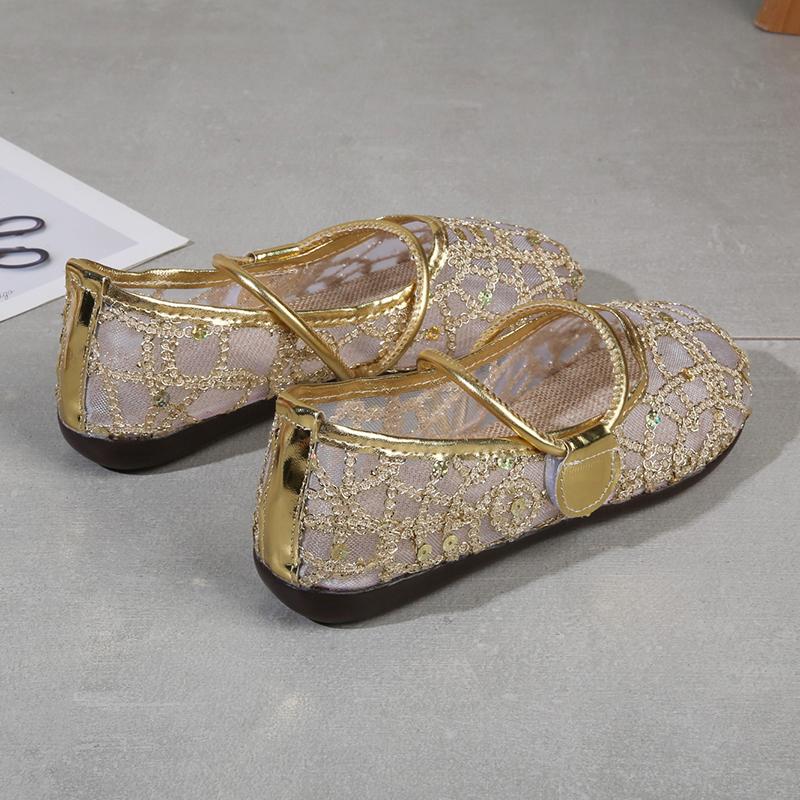 Fashion Baotou Flat Sandals Women's Summer 2025 New Versatile Round Toe Hollow Gold Women's Shoes Breathable Fisherman's Shoes