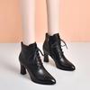 Women's Pointed Toe Lace-Up Chunky Heel Ankle Boots - 2025 Autumn/Winter, Embossed Cowhide