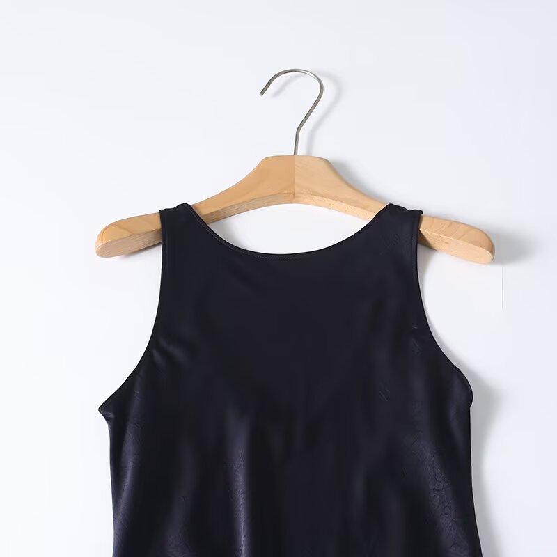 European and American style, new women's clothing, foreign style French minimalist temperament round neck sleeveless backless dress