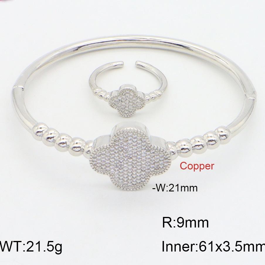 

2PCS Bracelet Ring Micro inlaid Zircon Clover Jewelry Set Pure Copper 18k Electroplating Jewelry bracelet+ring
