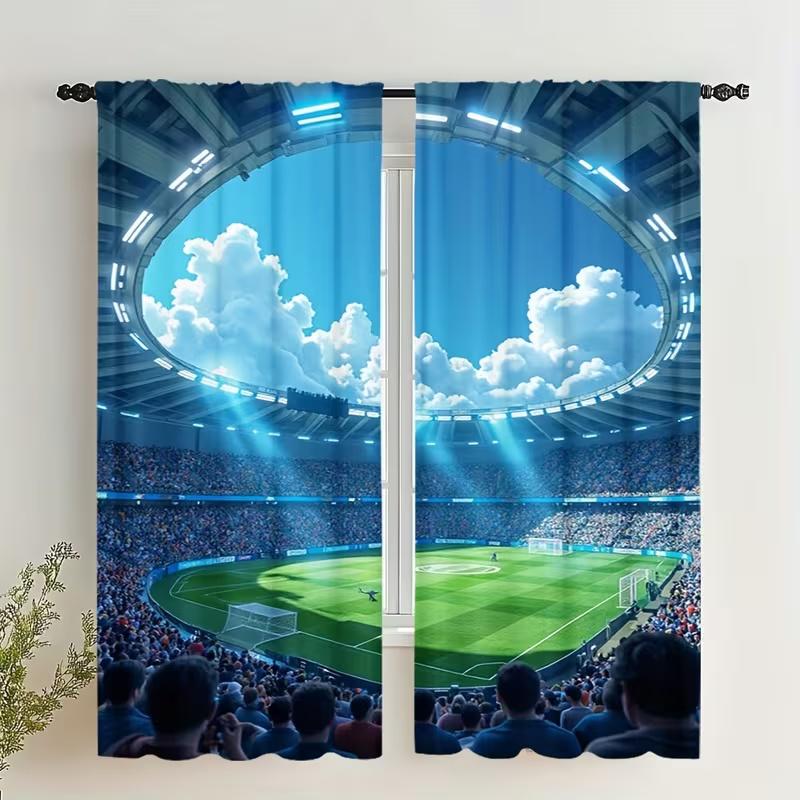 Set Of 2 Football Stadium Print Curtains Suitable Bedroom Living Room Kitchen Decoration Home Window Curtain For Area Made Polyester