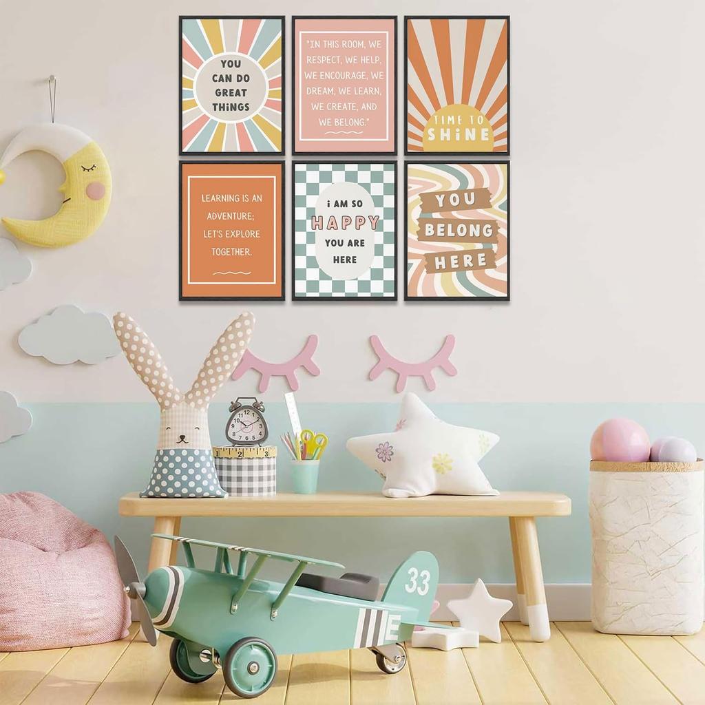 6Pcs Boho Pirational Posters Wall Art Positive Affirmations Growth Mindset Canvas Wall Decor Pictures Modern Classroom School Posters Wall Prints for