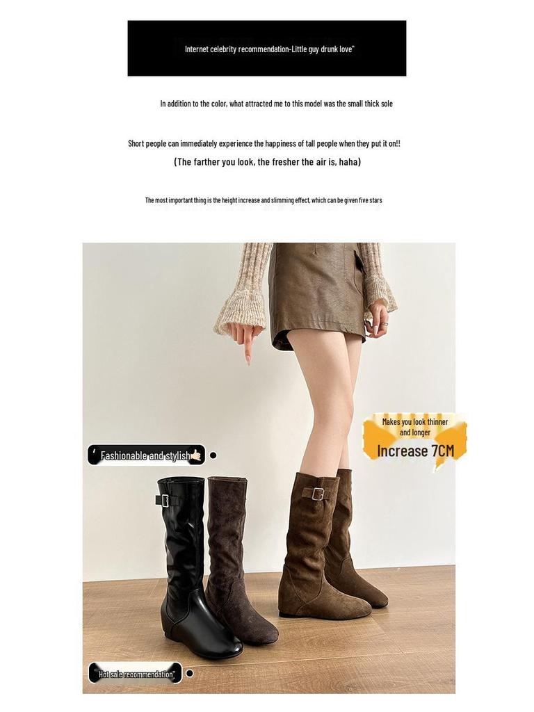 2025 Vintage Western Slouchy Suede Boots: Women's Round Toe Hidden Heel Riding & Cowboy Style for Autumn/Winter