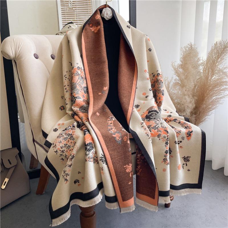 Green small fresh warm scarf, lady style imitation cashmere double-sided warm student scarf air conditioner shawl