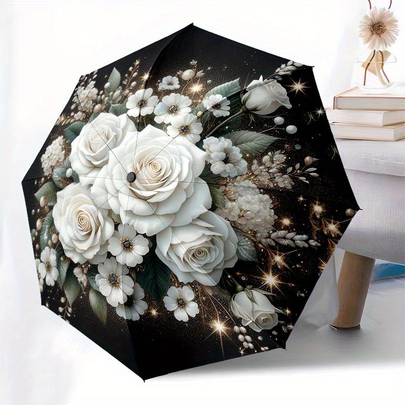 1pc Elegant White Floral Bouquet Umbrella with Plastic Handle,Suitable for All Seasons Home Travel Outdoor UmbrellaB1809