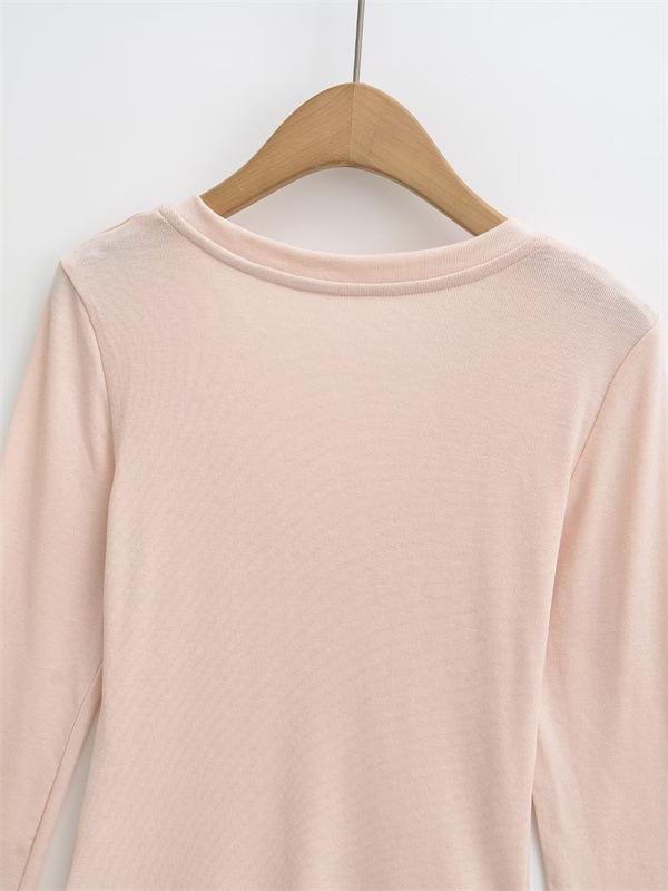 Korean V-Neck Long-Sleeve Slim Fit Sheer T-Shirt for Women - Autumn Essential