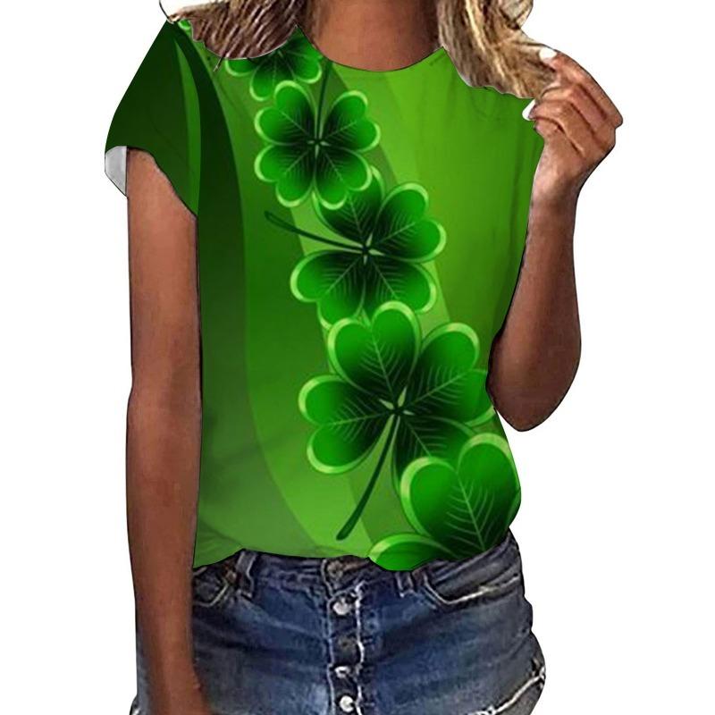 Women's Summer Casual Round Neck Pullover Short Sleeved Digital Printed Loose T-shirt