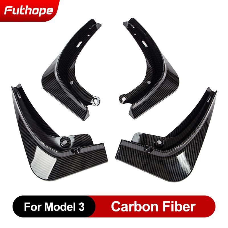 4Pcs/Set New Energy Car Mud Flaps For Tesla Model 3 Model Y -23 Mudguards Splash Guards Fender Matte Black Carbon Fiber