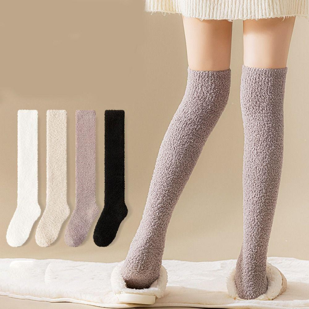 3Pairs Simple Floor Plush Socks Winter Knee High Stockings Winter Thicken Stockings For Female Men