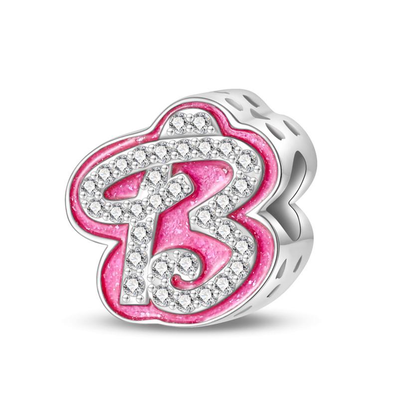 New In Copper Color Zircon Collection Pink 26 Letters Bead Charms Compatible With Pand 3mm Bracelets Do It Yourself Charm Pendant Woman Jewellery