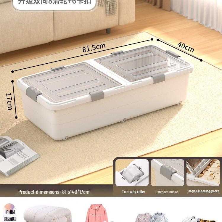 Transparent Underbed Storage Box with Wheels for Clothes and Quilts