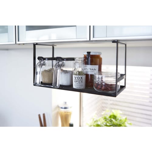 Yamazaki Tower Under-Cabinet Condiment Rack, Black, Approx. W30.5 X D12.5 X H18cm, Kitchen Rack, Hanging Shelf, Model 2467