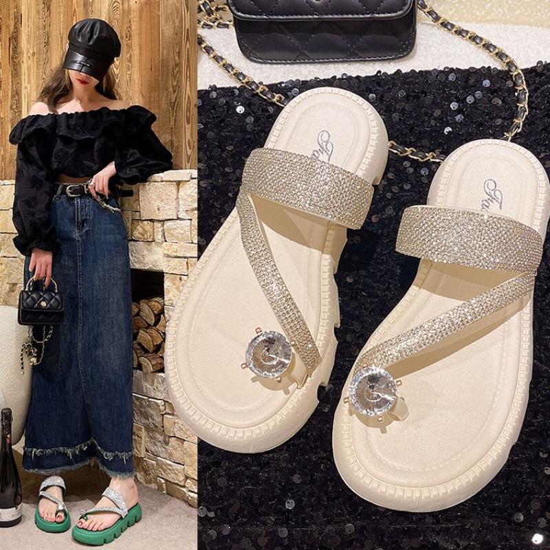 Мода лето 2024 кристаллы высота толстые женские тапочки и женские сандалии драгоценности — фото 5