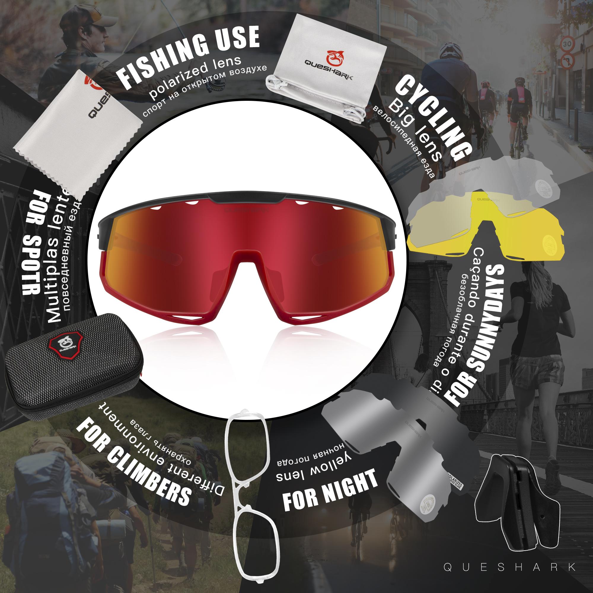 Queshark поляризационные спортивные очки для мужчин и женщин велосипедные солнцезащитные — фото 5