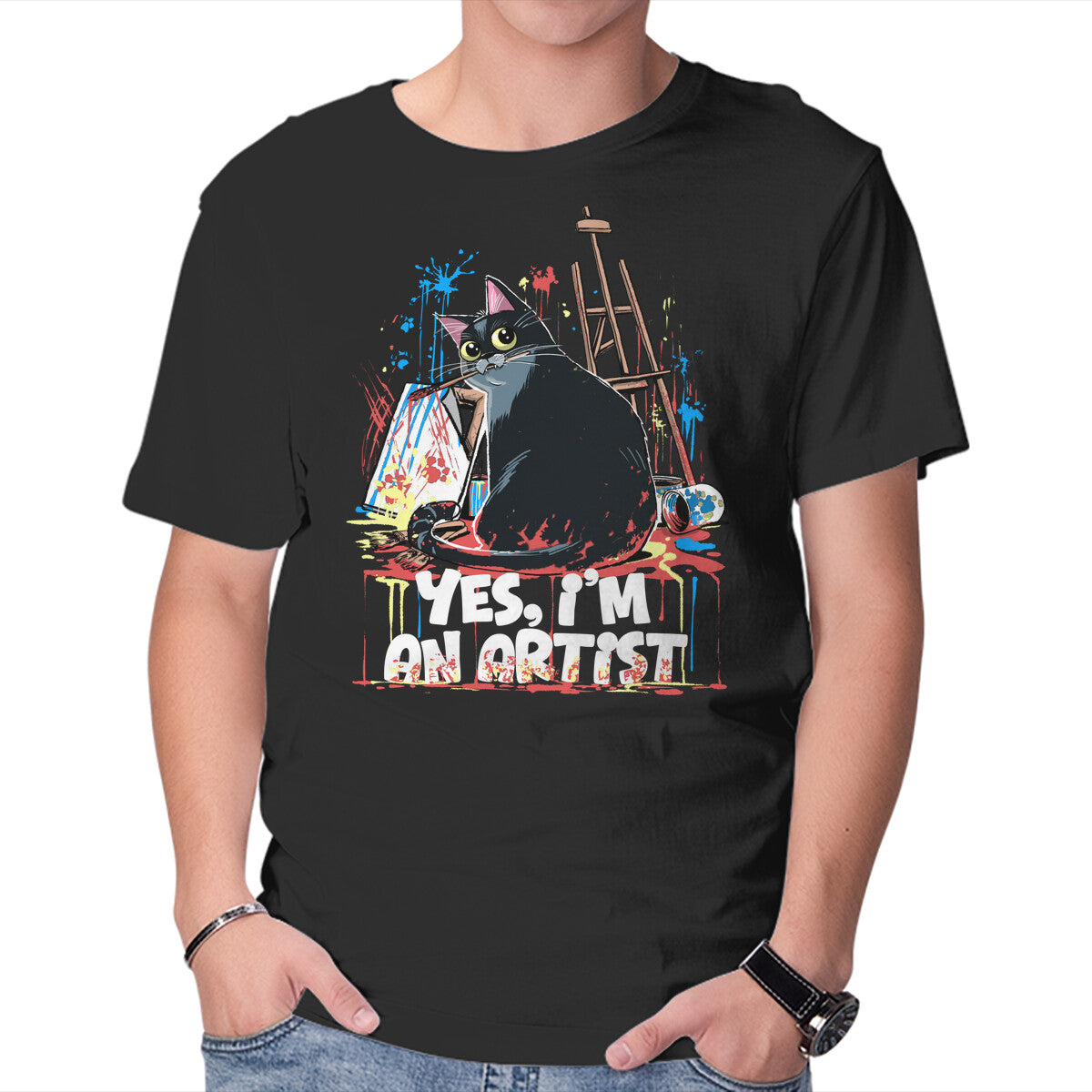 Unisex Crew Neck T-Shirt My Cat Is An Artist Graphic Short Sleeve Casual Tee M