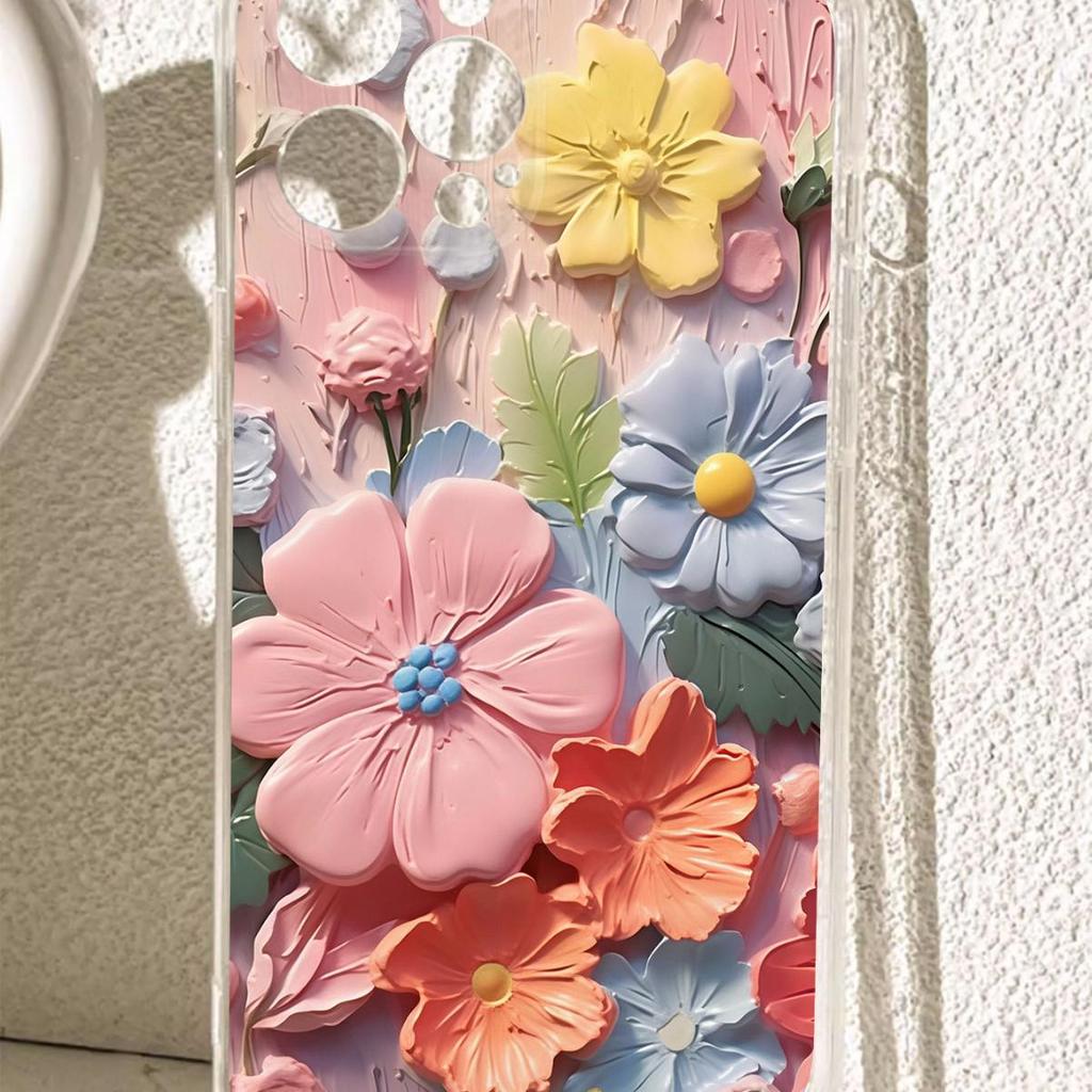 Průhledné pouzdro s potiskem květin a ochranou proti pádu pro iPhone 14-17 Pro Max