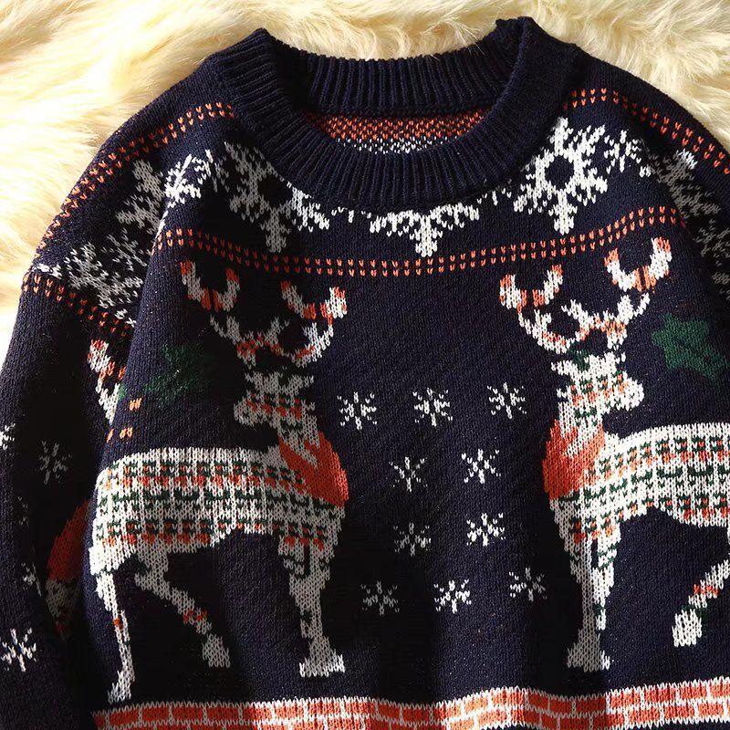 Men s Korean-Style Winter Christmas Sweater: Casual, Loose-Fit, Couple Knitwear S (approx. 75-90 jin) синий