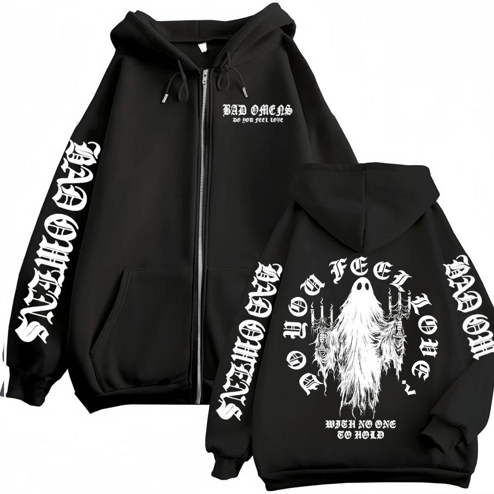 Bad Omens Do You Feel Love Ghost Rits Hoodie Heren Dames Gotisch Casual Rits Hoodie Sweatshirt Jas Jas