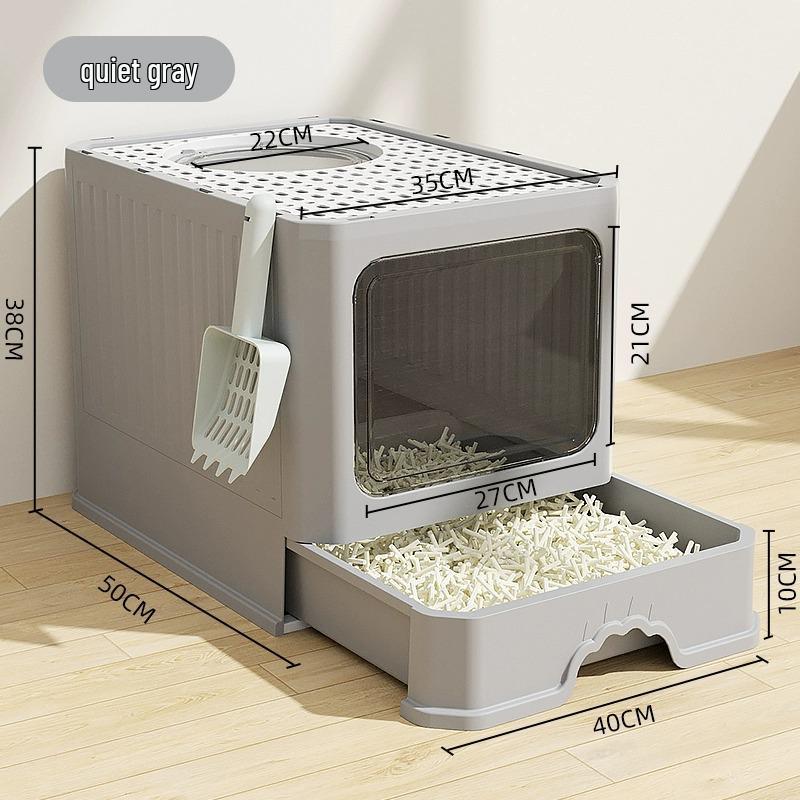 Fully Enclosed Folding Cat Litter Box with Deodorizing and Anti-Splash Features /