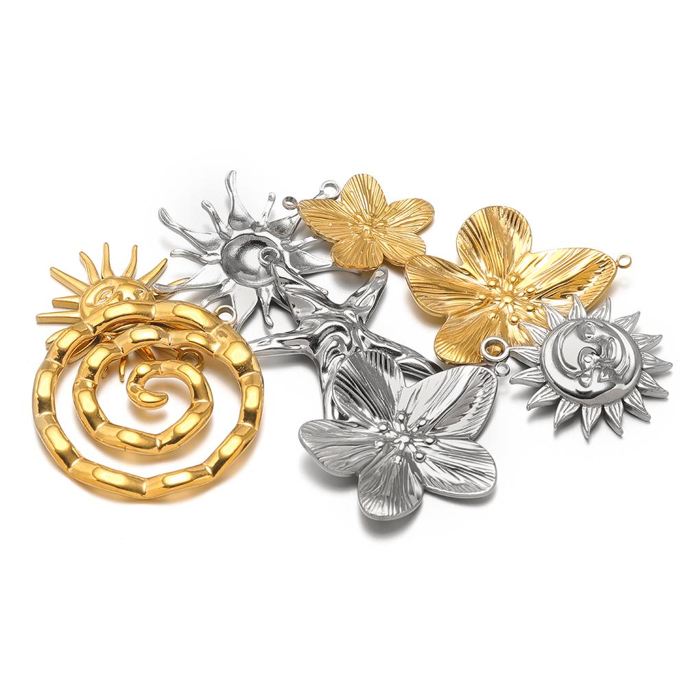 5Pcs Stainles Steel Face Sun Flower Gold Charms for DIY Hiphop Necklace Pendants Supplies Jewelry Findings Women Earrings Making