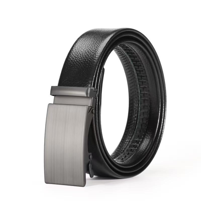 Men’s Automatic Buckle Leather Belt with Customizable Logo - Perfect for Business and Casual Wear