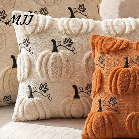 Hidden Zipper Pillow Shell Thanksgiving Pumpkin Cushion Cover, Plush Embroidered Throw Farmhouse Style Case Soft Cozy for Home Autumn Decor Embroidery