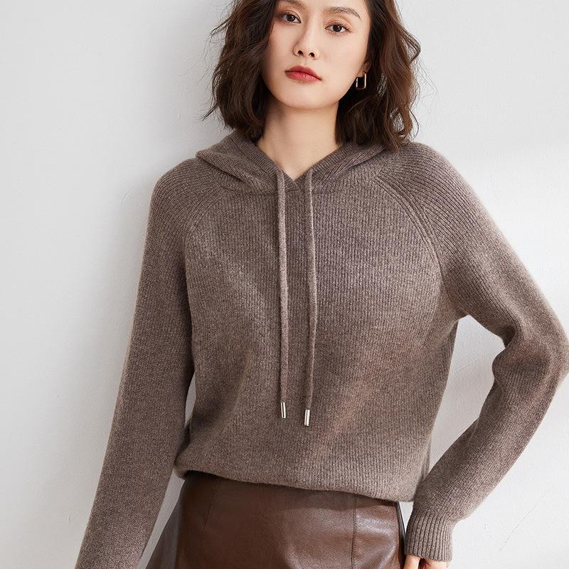 Women S Loose Knitted Hooded Sweatshirt Thick Casual Pullover Sweater