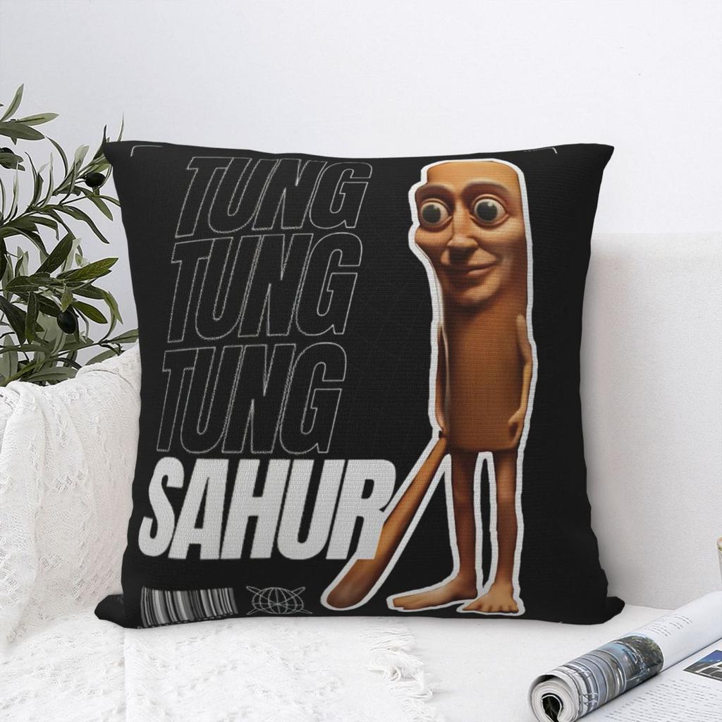 Tung Tung Tung Federe per Cuscino Sahur Meme del Cervello Marcio Italiano Copricuscino Moda Poliestere Federa Decorativa per Casa cm
