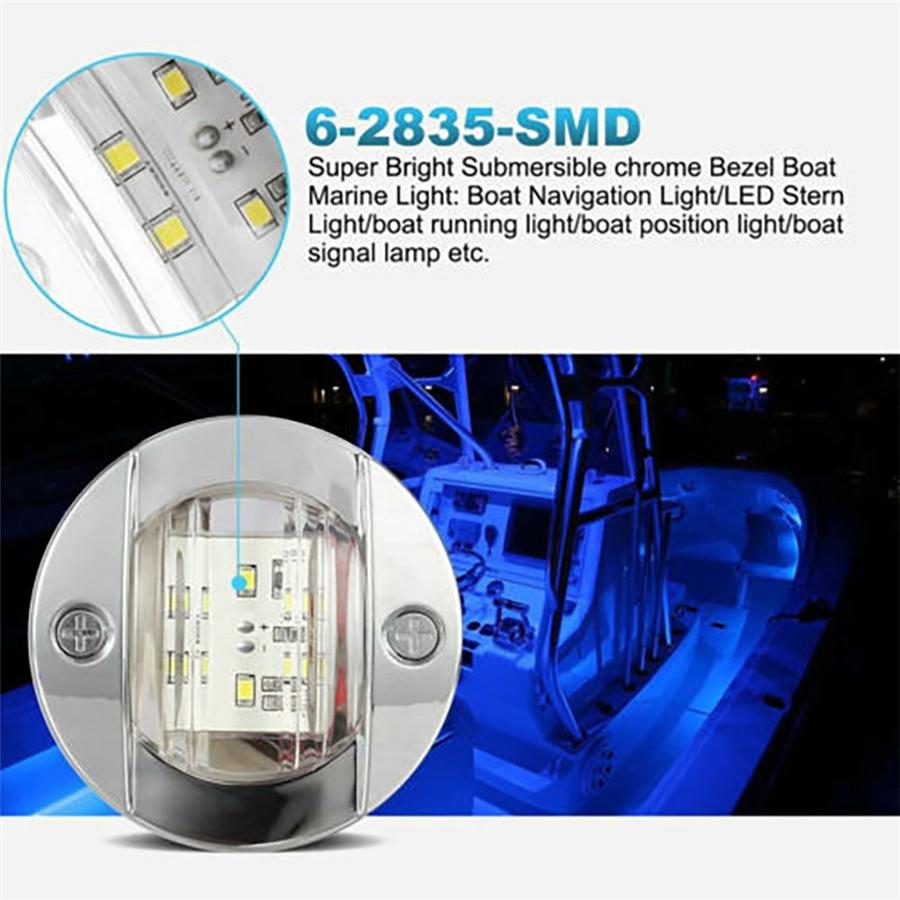 New 4Pcs Round Marine Boat LED Stern Light Blue Cabin Deck Courtesy Light Waterproof