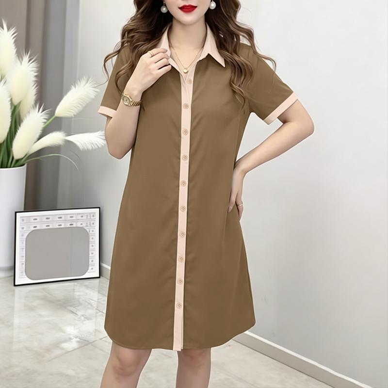 ZANZEA Women Splice Turn Down Collar Casual Short Sleeve Shirt Dress