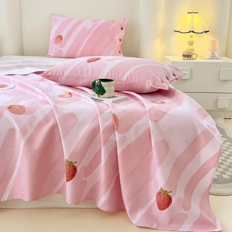 2025 new raw cotton old coarse cloth bed sheet single piece summer button pillowcase quilt sheet skin-friendly three-piece set