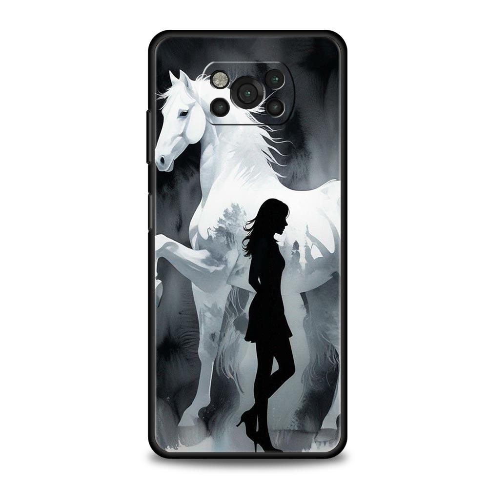

Чехол для телефона для Xiaomi Poco F7 F6 F5 F4 F3 X7 X6 X5 X4 X3 NFC M4 C51 C55 GT 5G Мягкий ТПУ Чехол Животное Скачущая Лошадь Рисунок Девушки Poco F5 Pro
