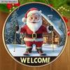 Cartoon Christmas Wooden Sign with Santa Claus Pattern - Welcome Round Sign for Front Door, Wall Hanging Decor - Ideal Christmas Decoration