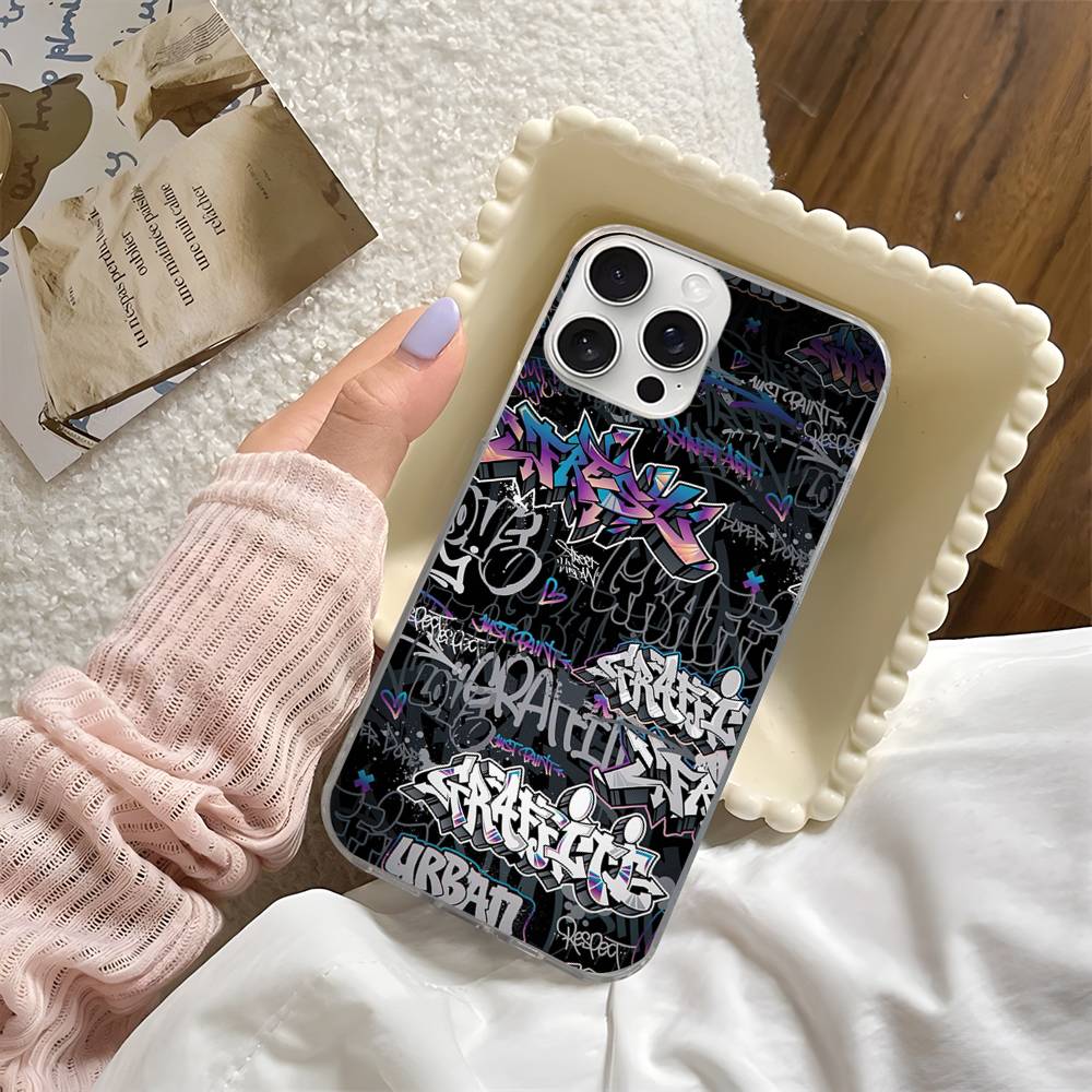 Cool Black Graffiti Phone Case Phone Case For iPhone 17 16 15 14 13 Pro Max Plus Fantasy Glitter Aurora Water Ripple Cover