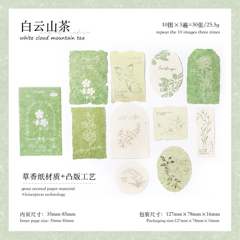 30 Blatt/Box PET-Aufkleber Leichter Retro Geprägte Notiz Handkonto-Aufkleber Kreatives Collage-Material DIY Grußkartendekoration