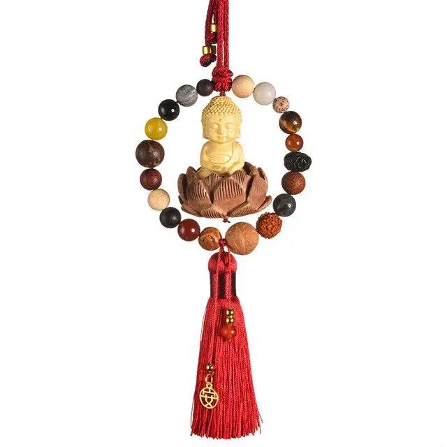 Auto-Rückspiegel-Buddha-Anhänger, kreatives Schnitzen, Auto-Dekor, hängende Quaste