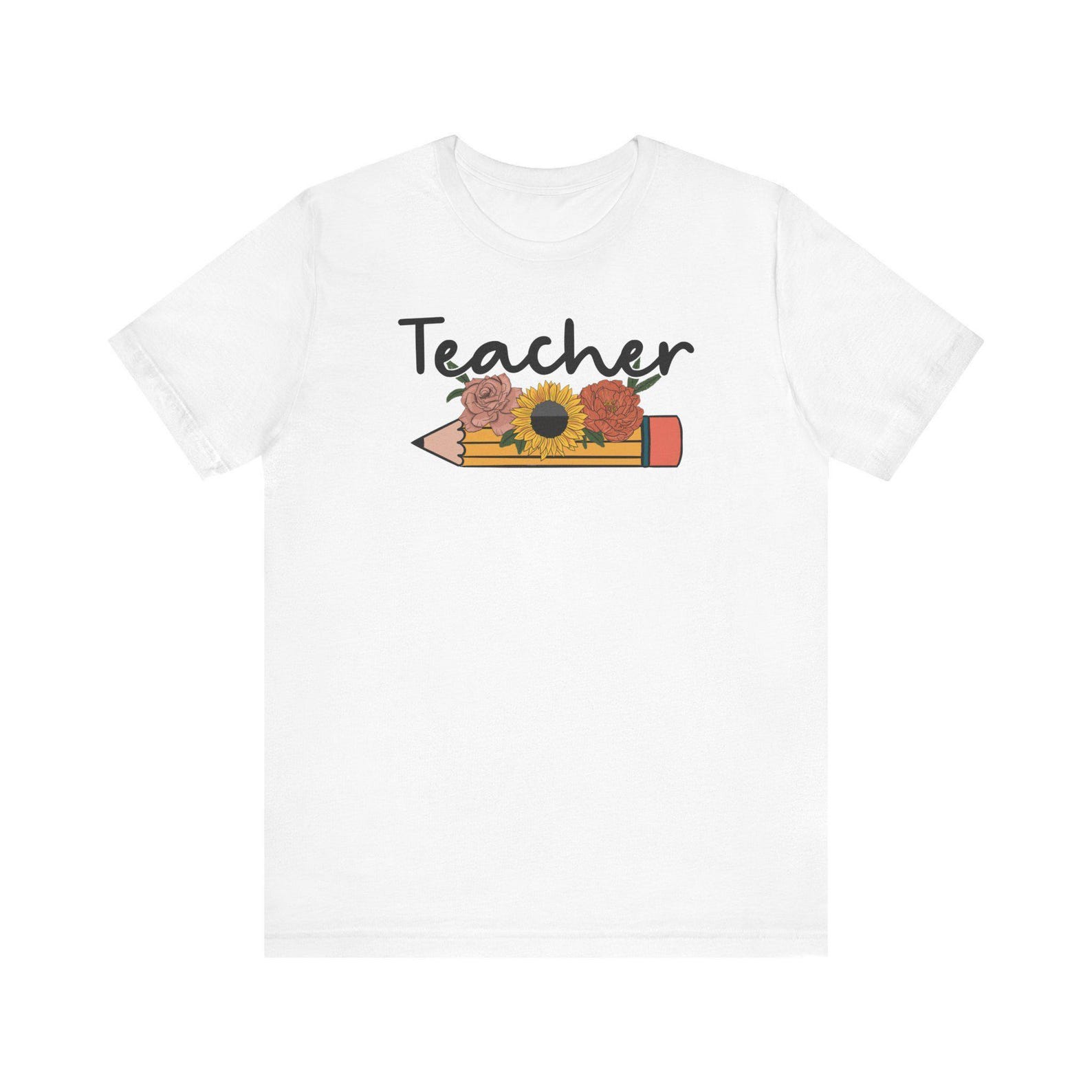 Teacher Pencil & Flowers T-Shirt | Funny Classroom Tee S