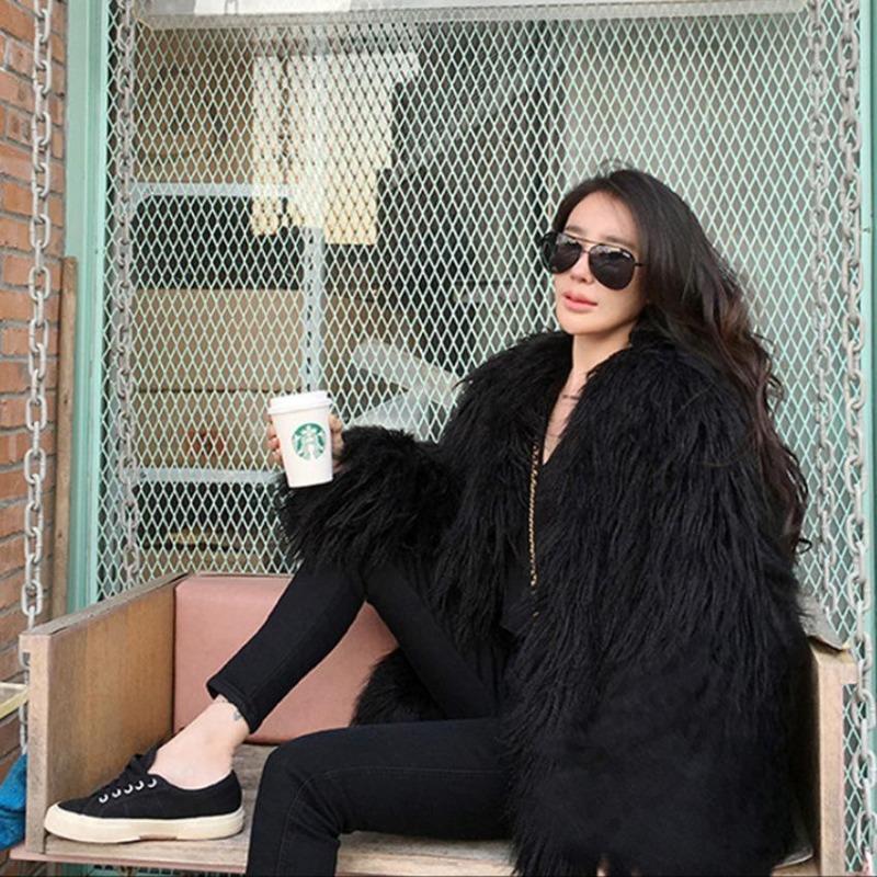 utumn and winter new imitation beach wool fur coat women's medium and long slim fashion thin lamb long wool coat