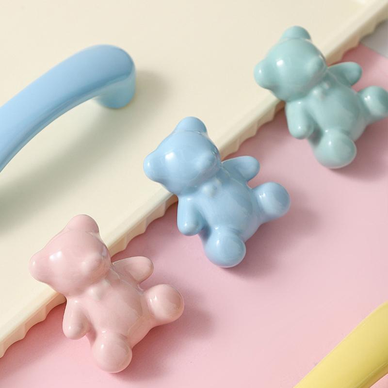 1pc Cute Teddy Bear Handle Cartoon Wardrobe Door Cupboard Furniture Drawer Cartoon Single Hole Handle for Children's Room
