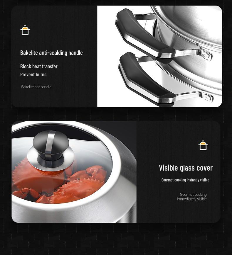 Large 304 Stainless Steel Three-Layer Household Steamer for Induction and Gas Stoves